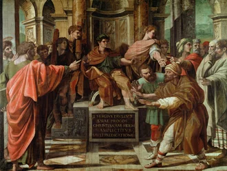 Die Blendung des Elymas (Kartone für die Sixtinische Kapelle) (VOR DER RESTAURIERUNG)